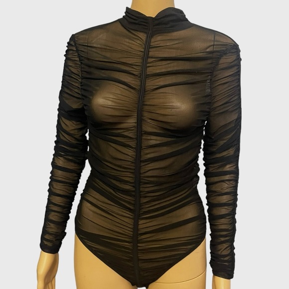 FASHION NOVA Mesh Bodysuit Black Long Sleeve Bodysuit - Picture 6 of 10